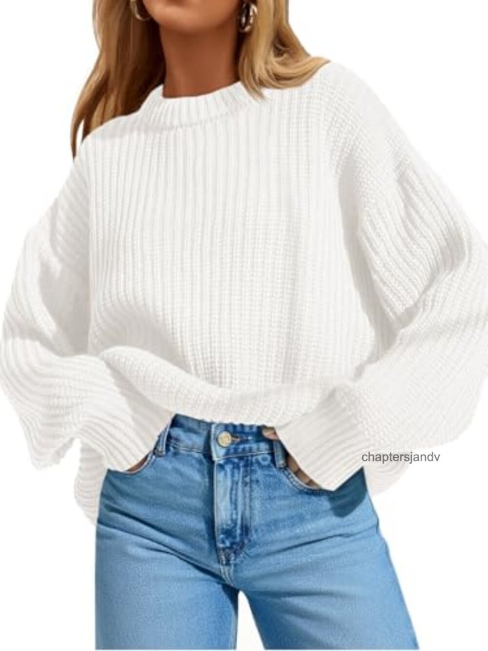 Oversized Crewneck Pullover Sweater Long Sleeve Knit Batwing